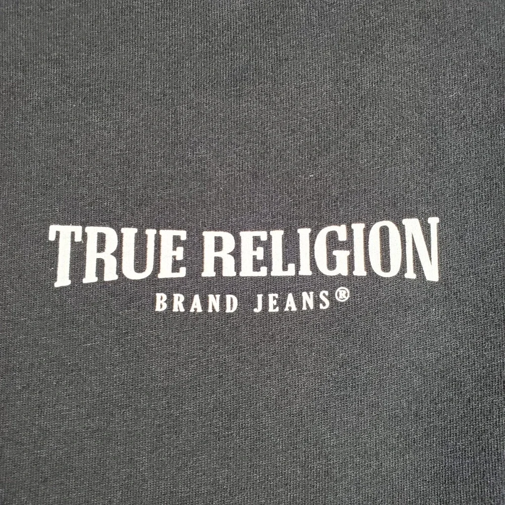 True Religion Polo Shirt Mens L Black Tape Logo 1/4 Zip Short Sleeve Casual Prep